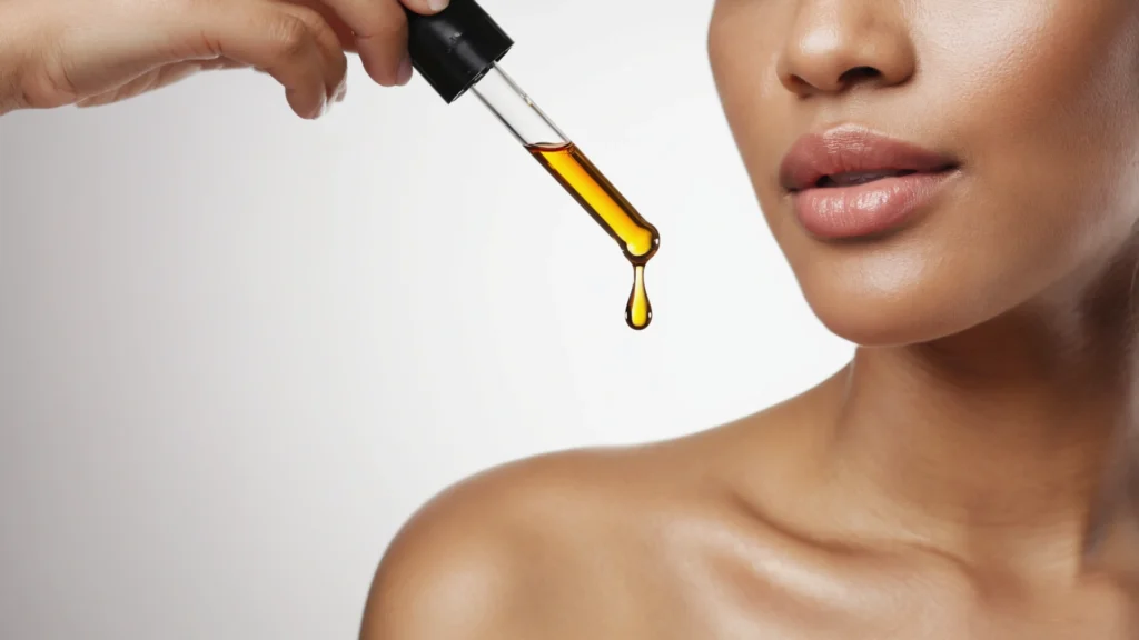 Anti-aging serum with peptides and hyaluronic acid targeting marionette lines