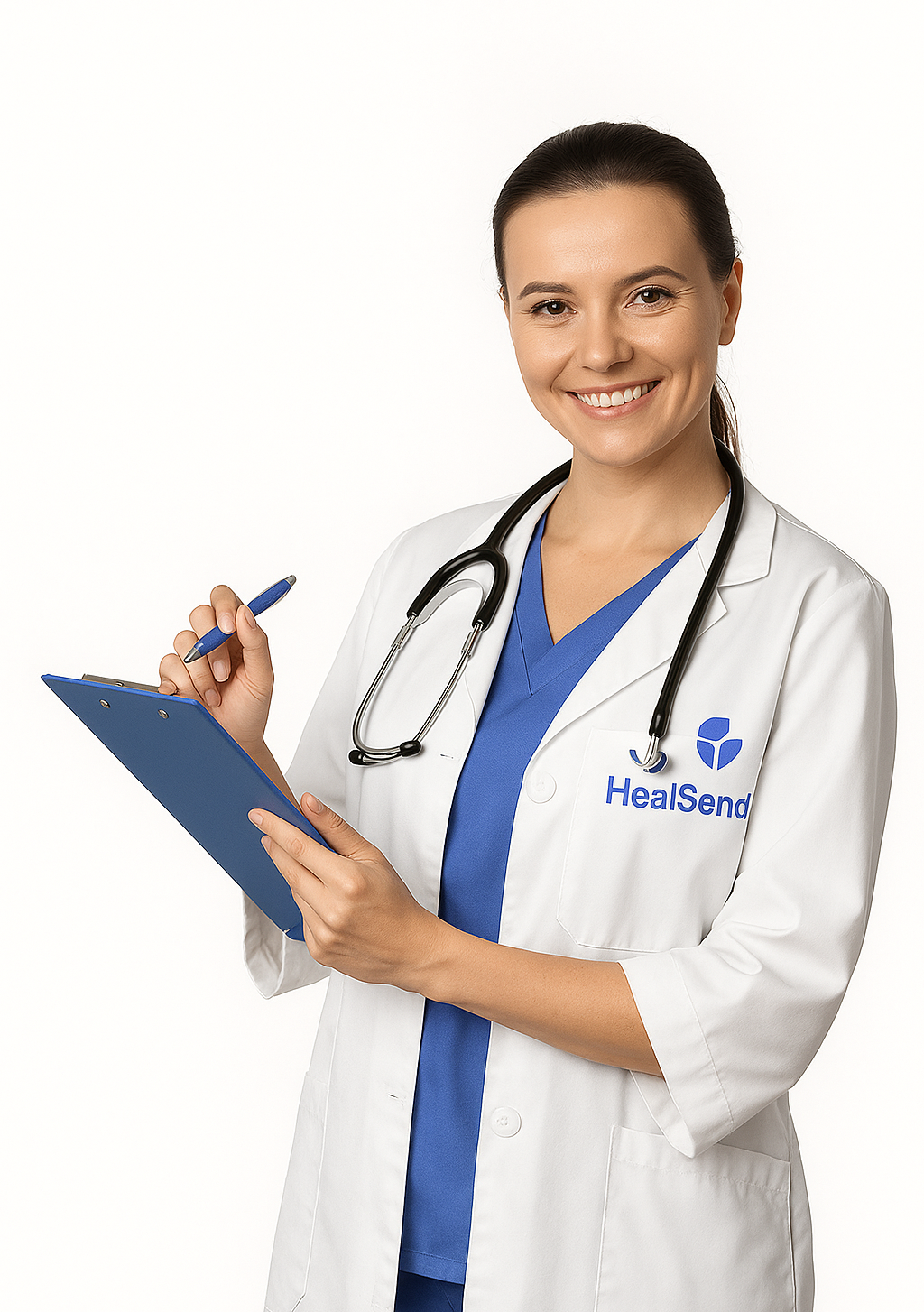 A doctor in a uniform, smiling